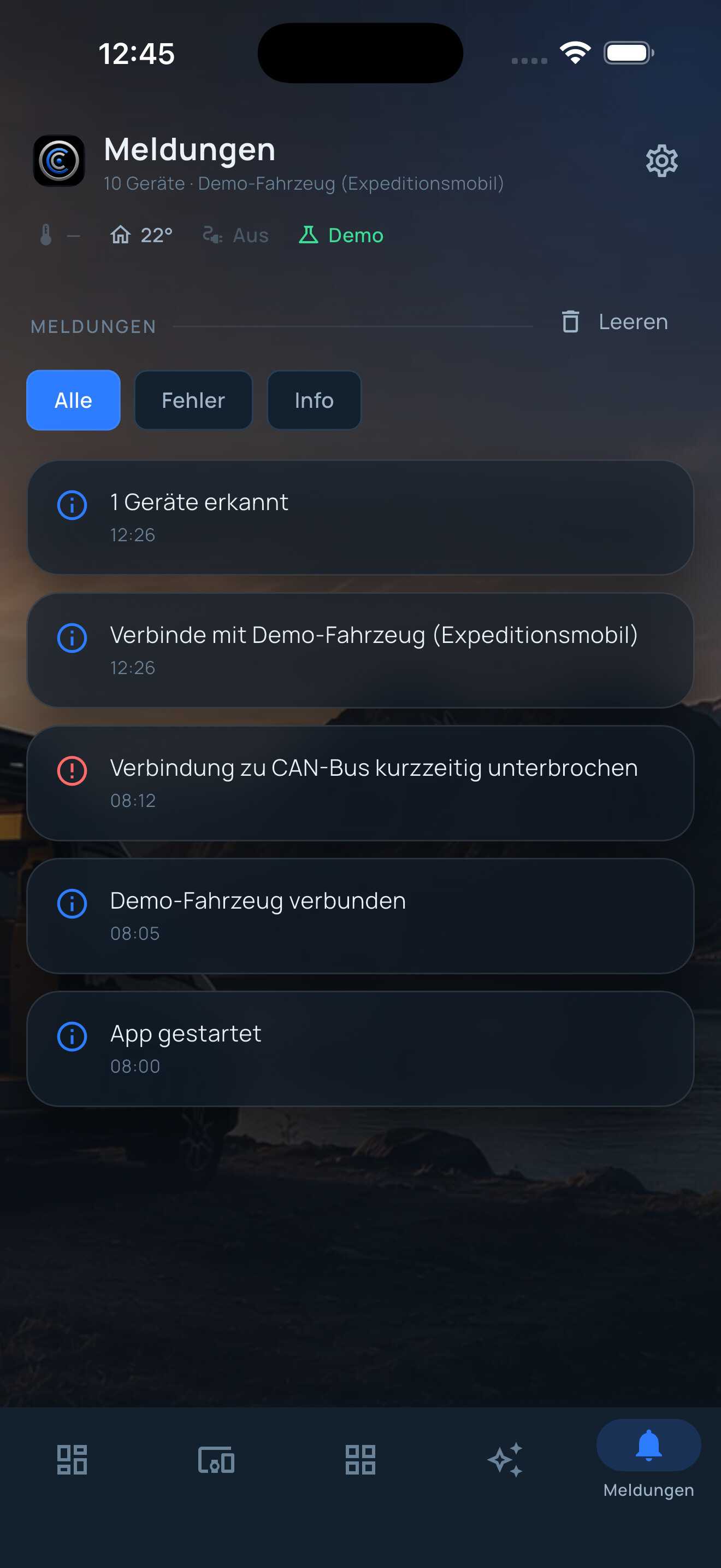 Meldungen-Tab der App